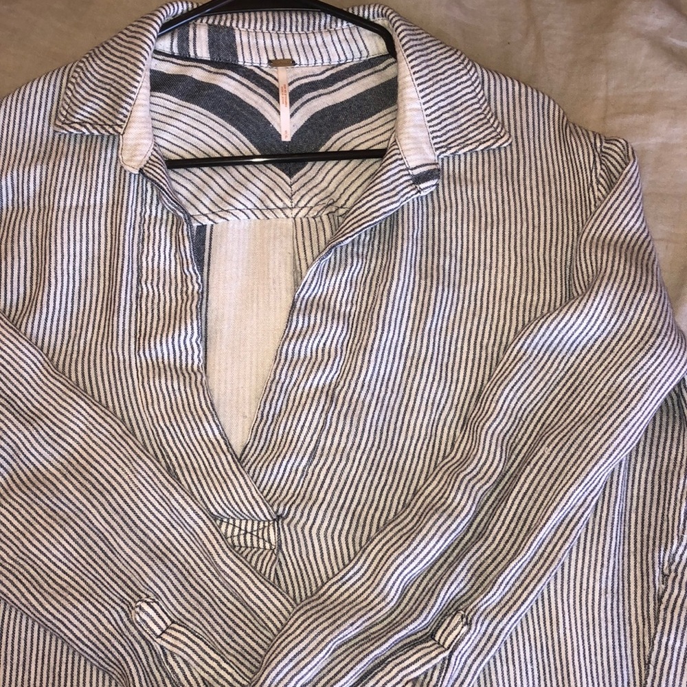 FEEE PEOPLE white and navy striped cotton shirt